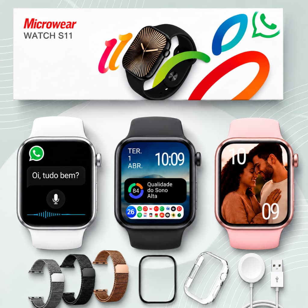 Relógio Smartwatch 11 Série 11 Tela AMOLED 2,02" HD com GPS, Monitor de Saúde e Funções De Esportes 46mm