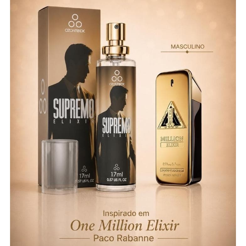 Perfume Masculino Supremo Elixir/ Perfume Ozonteck 17Ml/Alta fixação/Família Olfativa Amadeirado Marcante e  Sofisticado