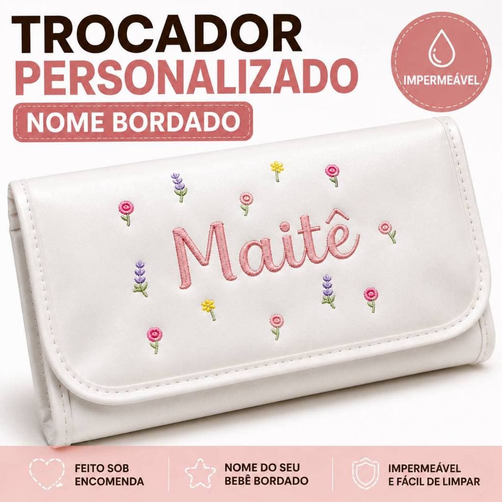 Trocador Portátil Personalizado Bordado Impermeável Bebê Luxo Com Nome