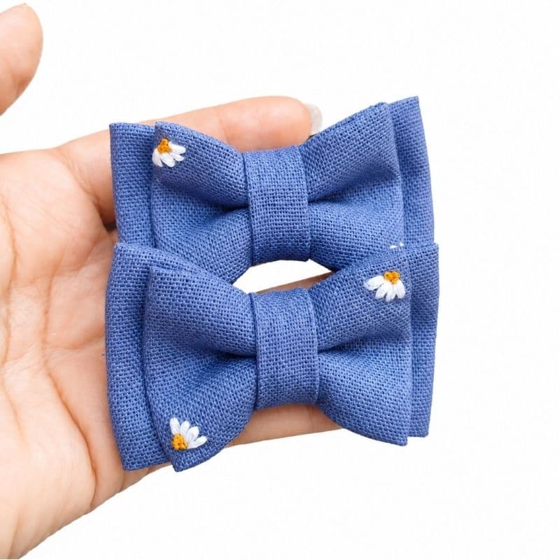 par de laço duplo com bordado 6,5cm