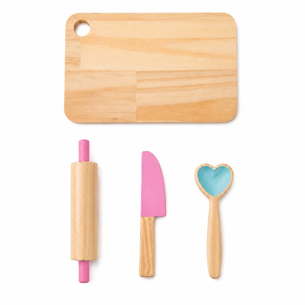 Kit Cozinha Infantil Madeira Colheres e Tábua Brinquedo Educativo Montessori