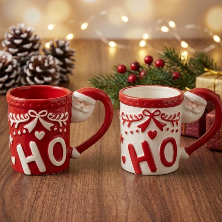 Caneca De Natal Porcelana 400ml Caneca Papai Noel 3D Premium Vermelha ou Branca Xícara De Natal