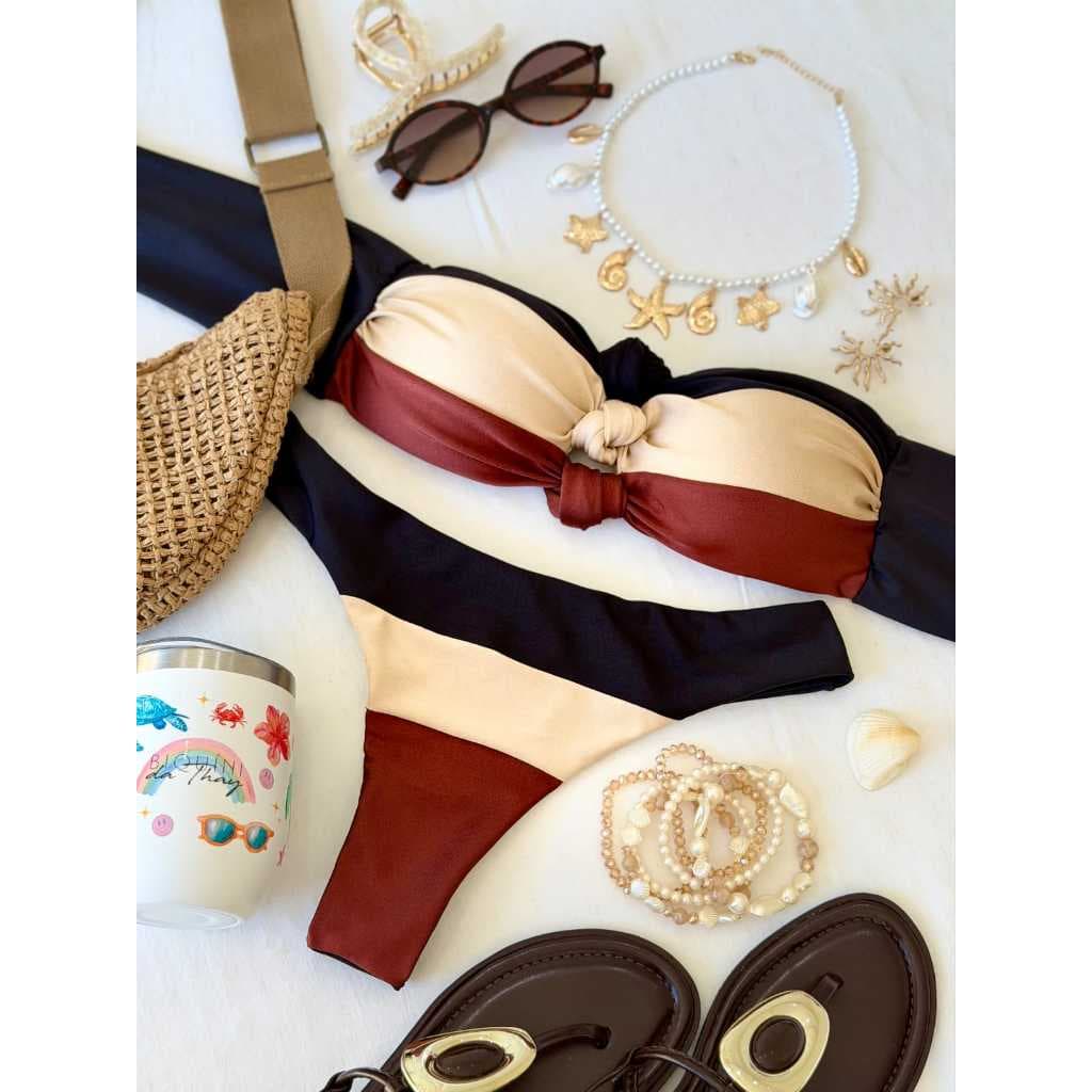 Biquíni Conjunto Ariel – Tomara que Caia com Nó e Calcinha Asa Delta –Tons de Café