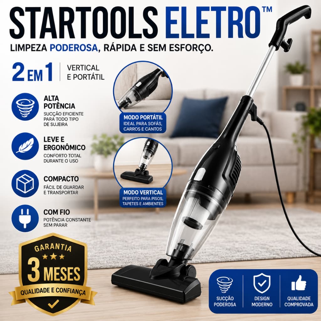 Aspirador Portatil Vertical Fio 110v Limpeza Facil Compacto 2 Em 1