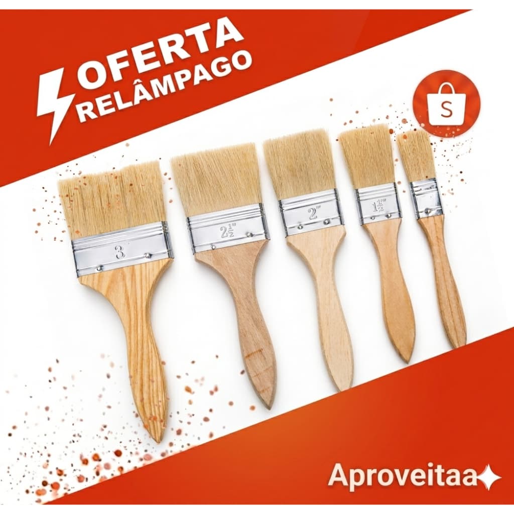 Kit 5 Pincéis Trincha Pintura Limpeza Cabo Madeira Uso Geral