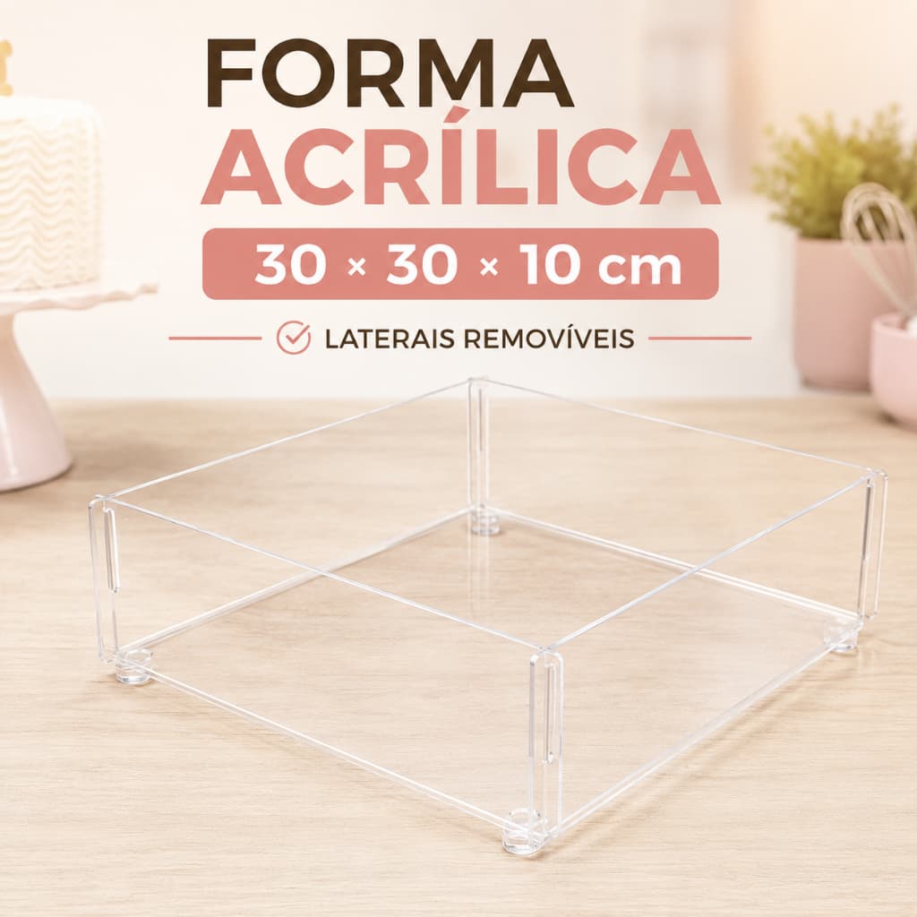 Forma Acrilica Slice Cake 30x30x10 Transarente para Bolo Fatia Gourmet