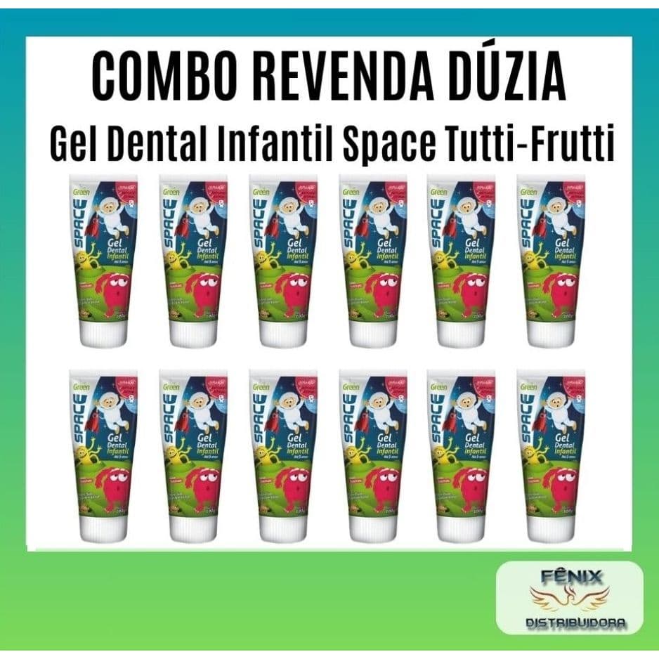 Gel Dental Infantil S/fluor Space 100g Com Escova Dental Infantil Space linha inf. Original Green.