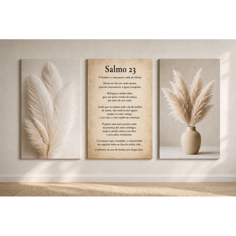 Kit 3 Quadros Modernos Salmo 23 – Decoração Minimalista e Atemporal