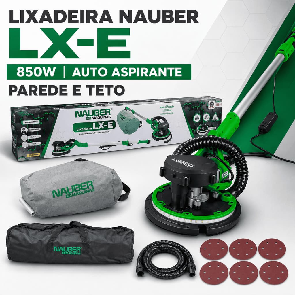 Lixadeira de Parede e Teto Nauber LX-E 850W Led Auto Aspirante 225mm com Coletor Profissional