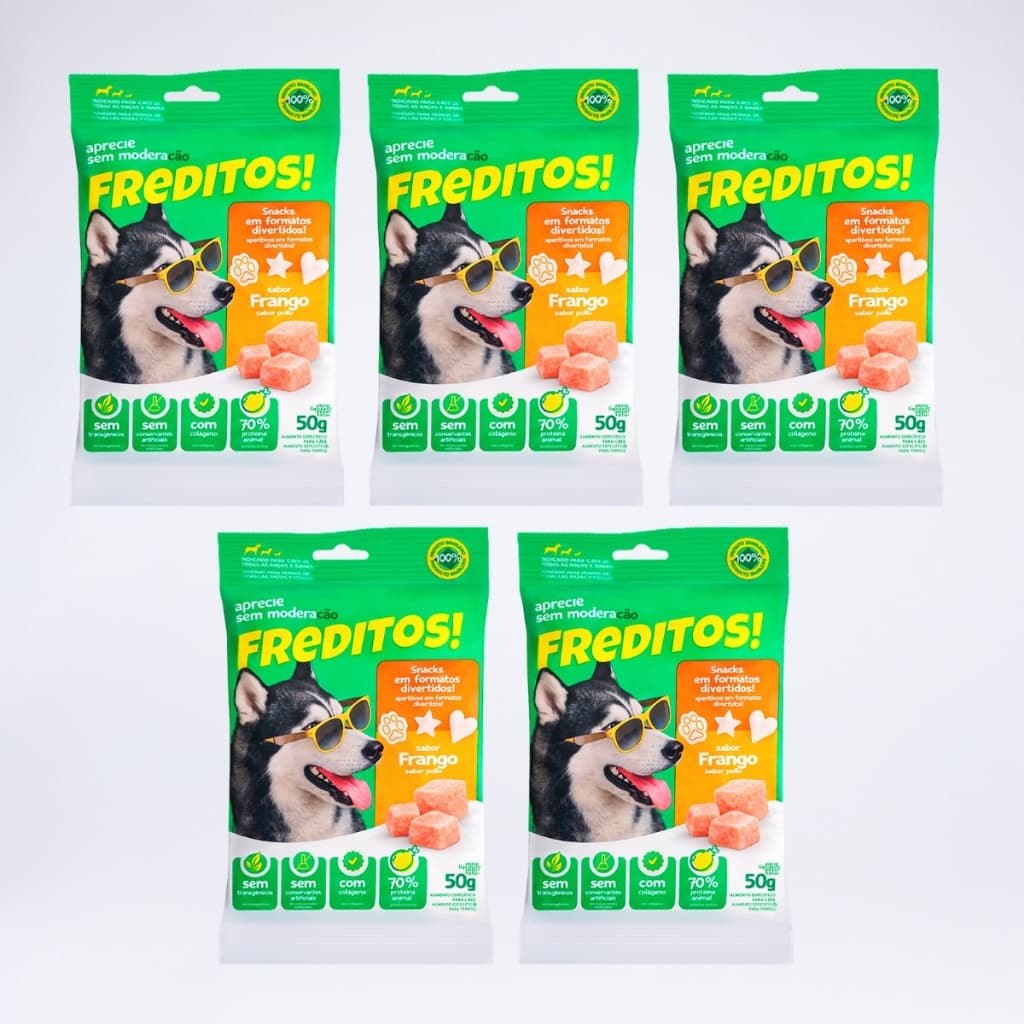KIT 5 X Snacks Para Cães Freditos Sabor Frango 50g