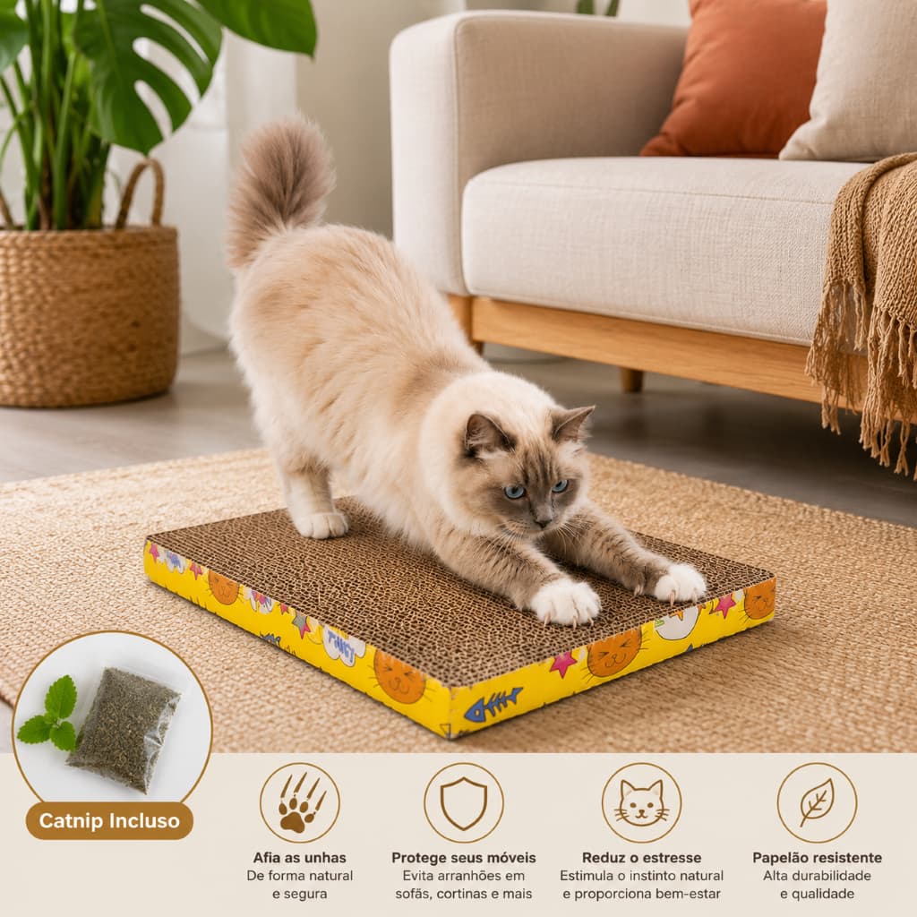 Arranhador Papelao Reto Gato Natural Catnip Protecao Mobilia Diversao Felina