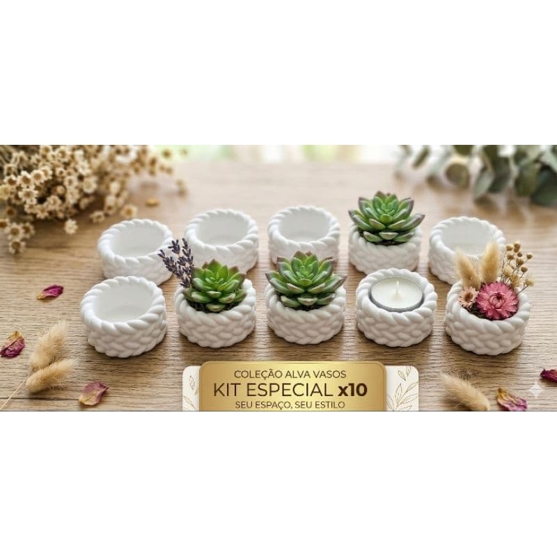 Kit 10 Mini Cachepôs Trançado Decoração Mesa Lembrancinha Vasinho Branco P/ Suculenta