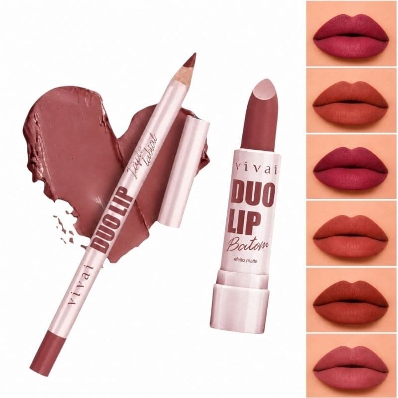 Batom Matte + Lápis Para Lábios e Olhos Delineador Lip Combo Contorno Duo Lip Maquiagem Feminina