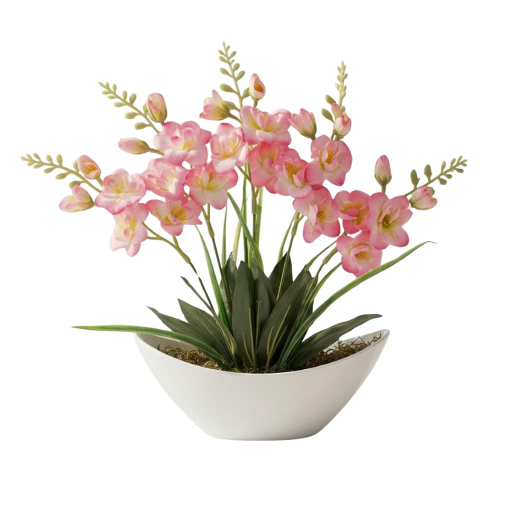 Arranjo de Orquídea Vanda Artificial Com Vaso Barca Luxuoso