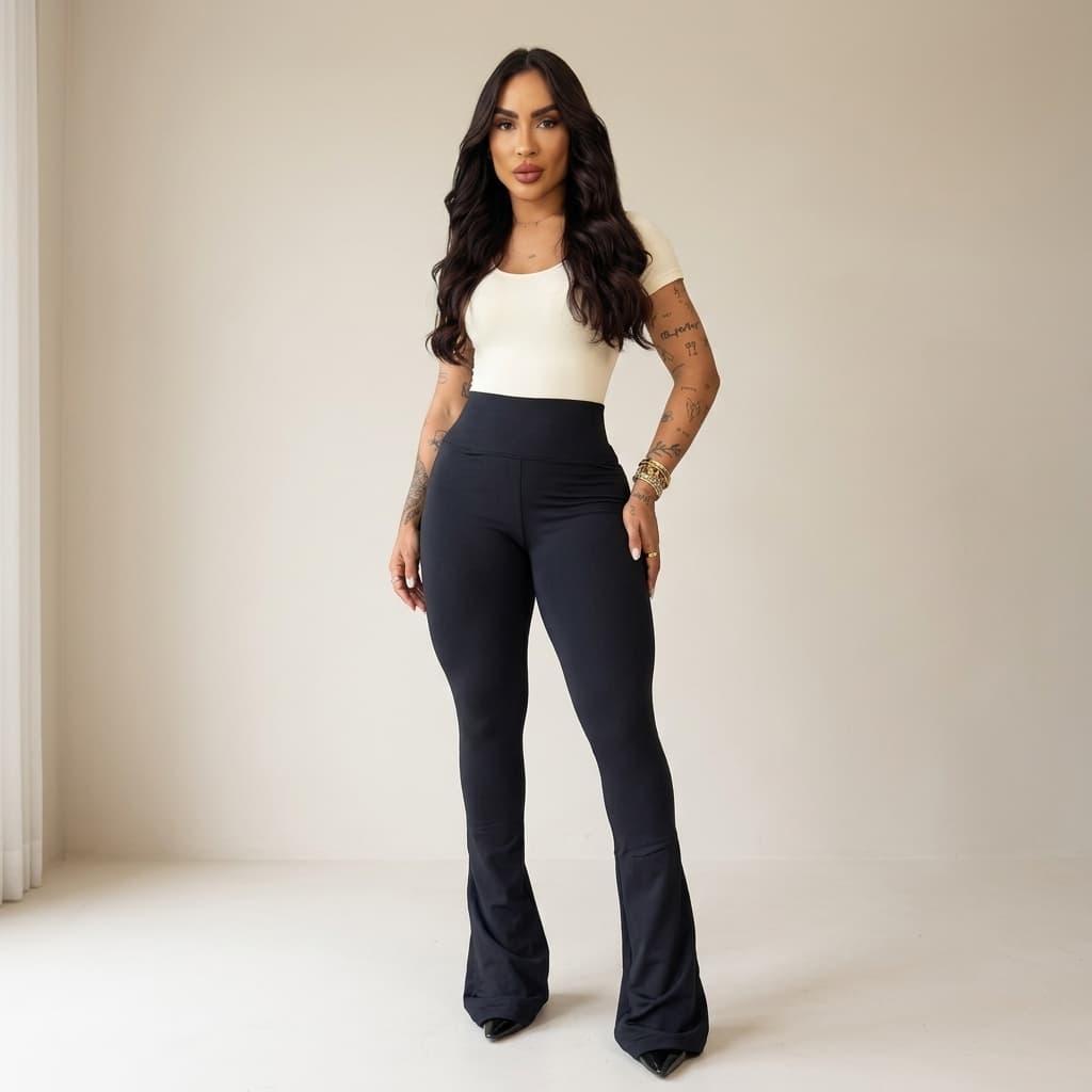 Calça legging Flare Feminina Peluciada Cintura Alta Com Bolso Inverno legging Tecido Premium