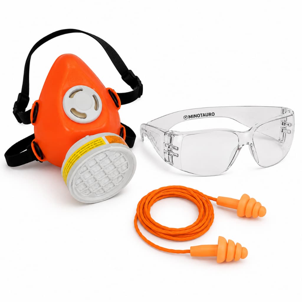 Kit EPI Respirador 1/4 Facial FIT + Óculos Minotauro + Protetor Auricular Silicone