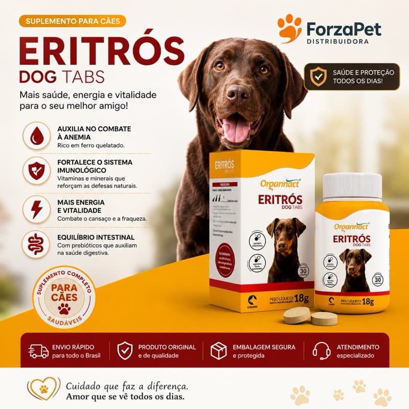 Eritrós Dog Tabs Organnact 30 Comprimidos | Suplemento com Ferro e Vitaminas para Cães
