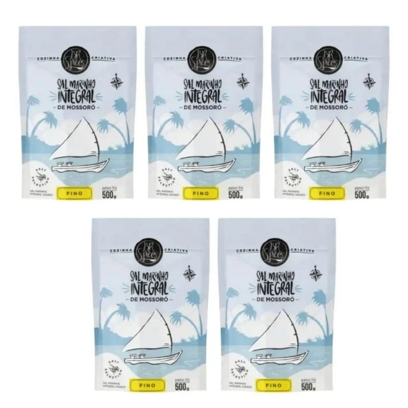Kit Sal Marinho Integral Mossoró BR Spices 500G 5 unidades churrasco carnes dieta saudável academia nutrição peixes
