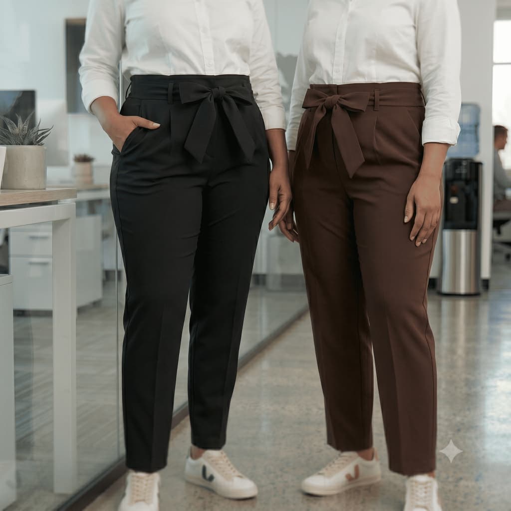 Kit 2 Calça Feminina Social Alfaiataria Plus Size Com Cinto Moda Elegante Casual Confortável G1 a G4