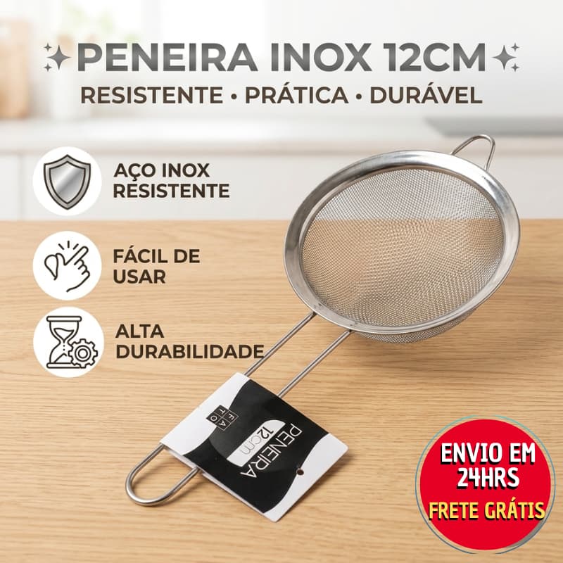 Peneira Inox 12cm Aço Inoxidável Malha Fina Cozinha Confeitaria Farinha Chá Suco Coador