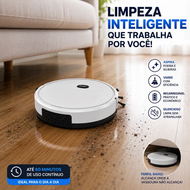 Robô Aspirador de Pó Recarregável 110V Automático Sensor Obstáculos Filtro HEPA 2800Pa