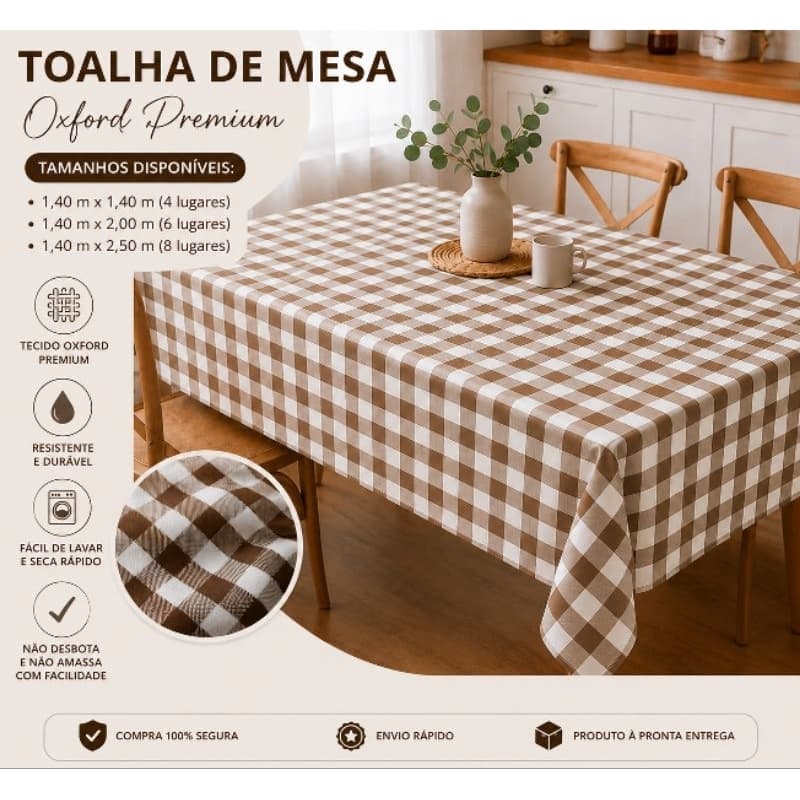 Toalha de Mesa Xadrez Vermelha Marrom Oxford Retangular 4 Lugares 6 Lugares 8 Lugares Decorativa