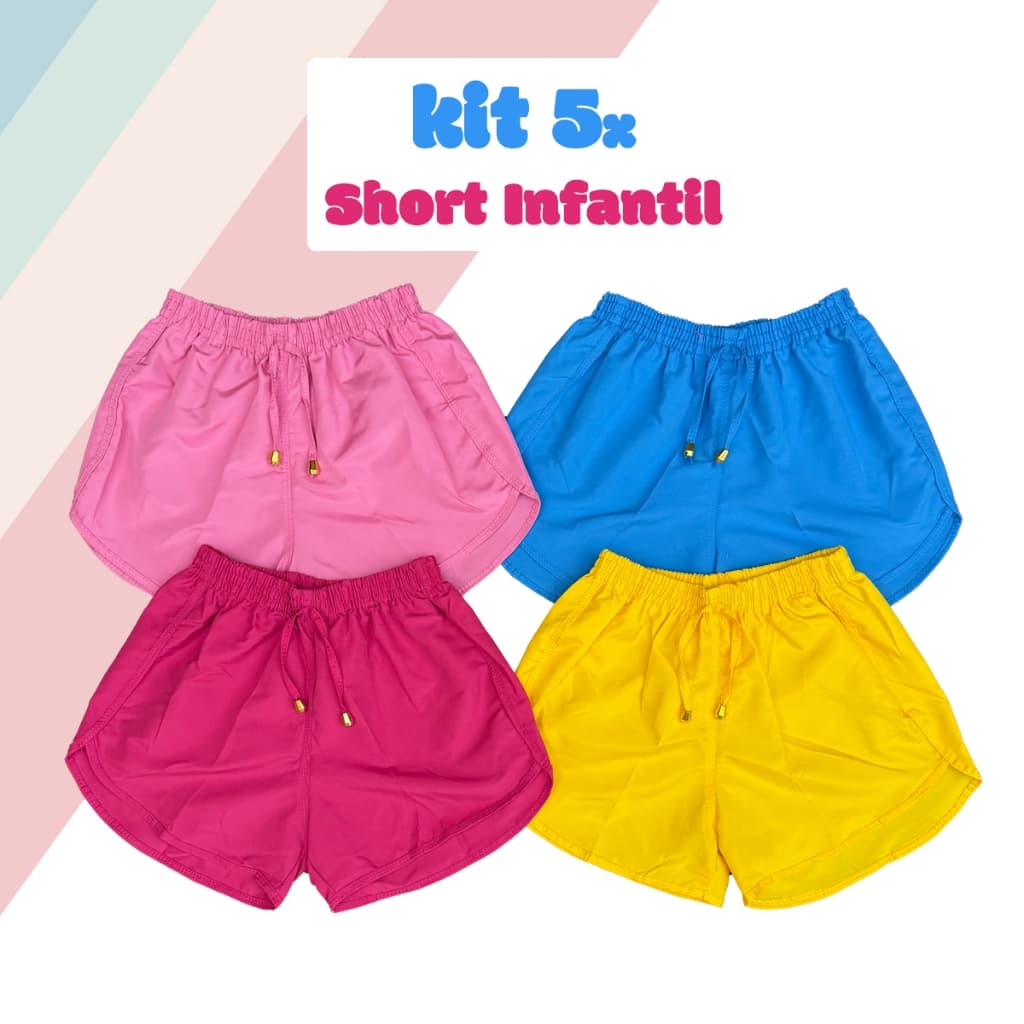 Kit 5 Shorts Tactel Infantil Feminino Juvenil Meninas 02-14