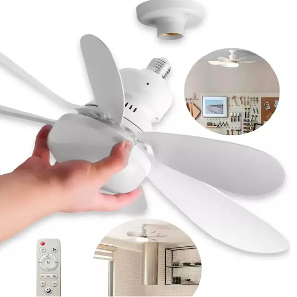 Ventilador de teto Lâmpada Luz LED 3 Cores 80W 6 Hélices Controle Bivolt Potente Silencioso Portátil