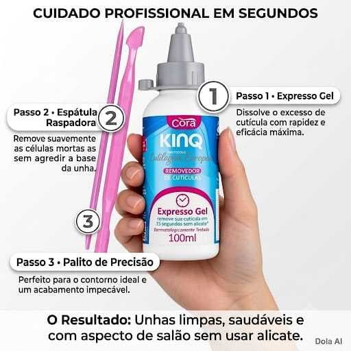 King Gel Cora 100ml + Espátula Plástica + Palito Plástico | Amolecedor de Cutículas e Calosidades | Dispensa Alicate