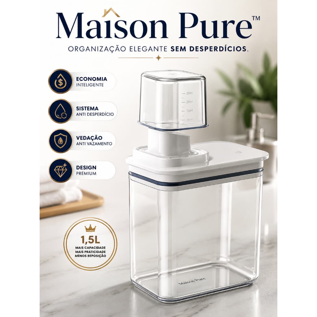 Dispenser Sabão Líquido 1,5L Transparente Anti Desperdício Vedação Silicone Organizador de Cozinha