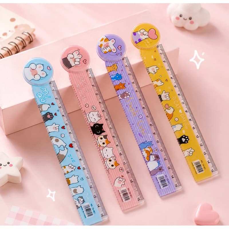 Régua 15cm Modelo Fofo Régua Escolar Resistente Cute Cat Papelaria Divertida Estudante Colecionáveln