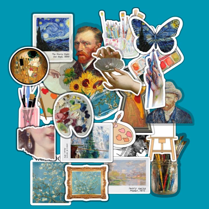 Kit Adesivos Pintura Escultura Arte Artistas Arte Van Gogh Monet Monalisa para Decoração e Scrapbook