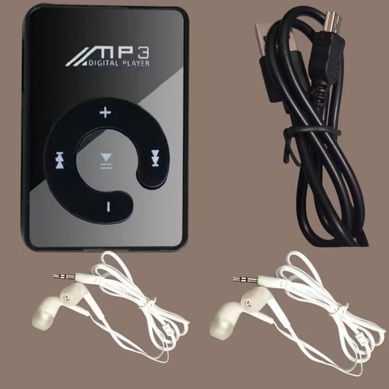 MP3 Player Portátil c/ Clipe/Suporte para Cartão de Memória SD TF + 2 fones de ouvido