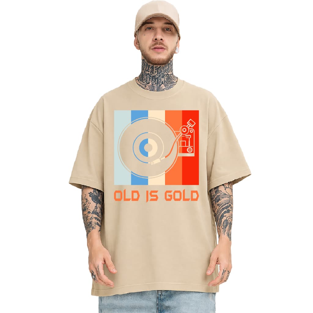 Camiseta Oversized 47 - Unissex Old Is Gold Disco Vinil DJ Música Retrô Toca Discos