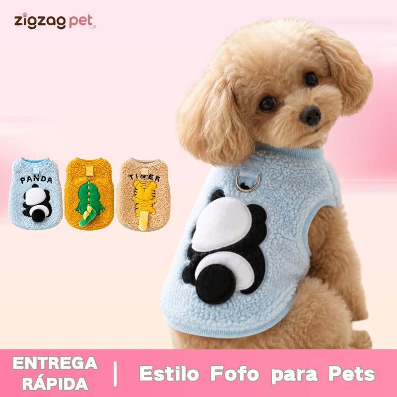 Colete Pet de Inverno com Guia Roupa Quentinha para Cachorro Pequeno e Gato