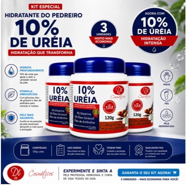 Kit 3 Creme do Pedreiro 120g com Ureia 10% — Hidratação Profunda para Calcanhar, Pés e Mãos Ásperas