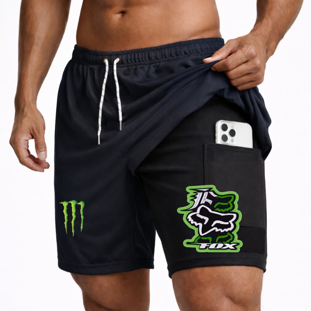 Bermuda Short Compressao 2 em 1 Masculina Fox Monster 02 Academia Crossfit Maromba Treino