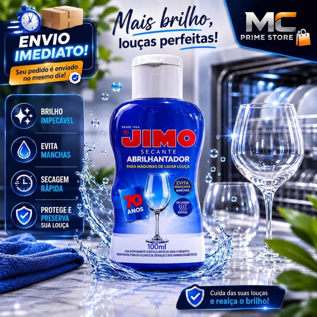 Secante Abrilhantador Jimo para Lava-Louças 100ml - Brilho Intenso e Secagem Sem Manchas
