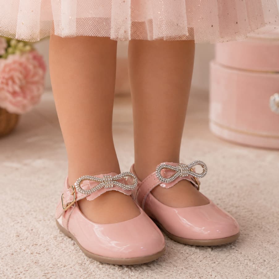 Sapatilha Infantil Menina Verniz Com Laço Strass Brilho Fivela Antiderrapante