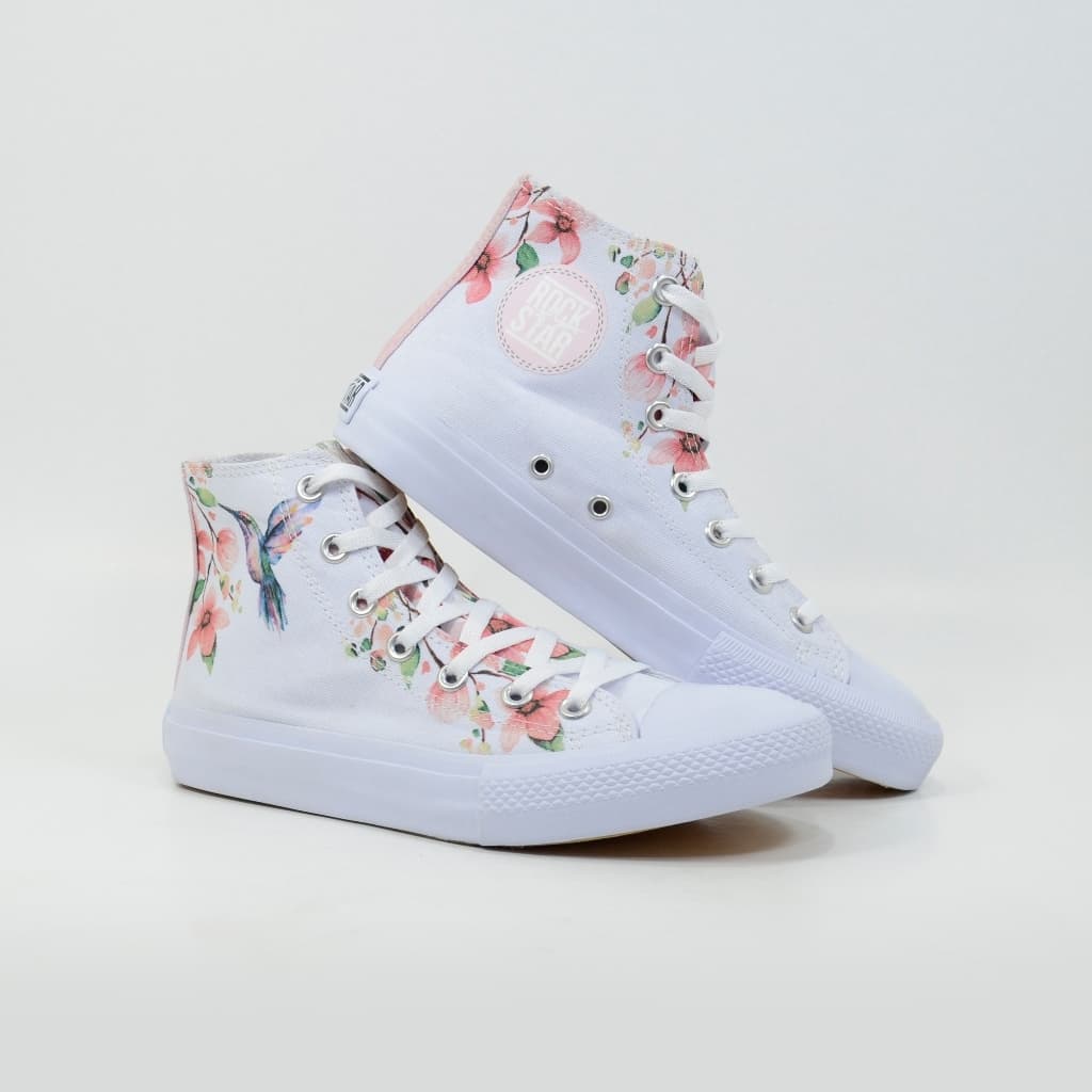 Tênis Feminino Casual Delicado Cano Alto Botinha Estampa De Beija Flor Adulto