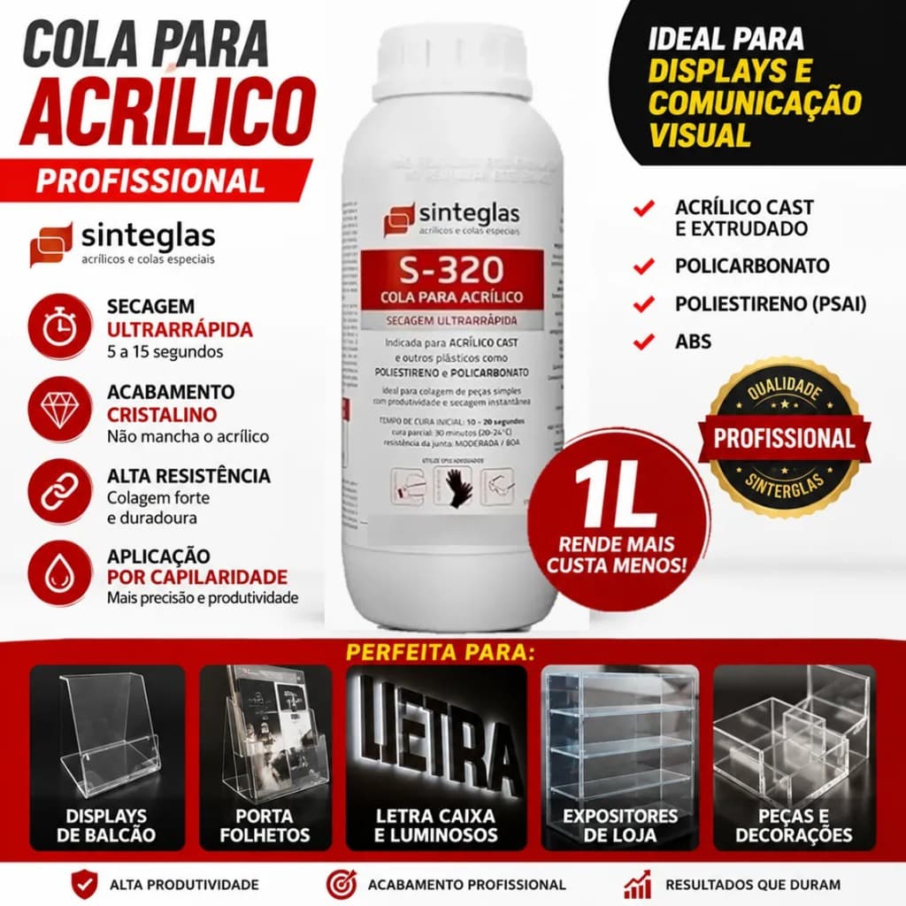 Cola Ultra-sinteglas Acrílico/policarbonato S-320 1Litro - ORIGINAL