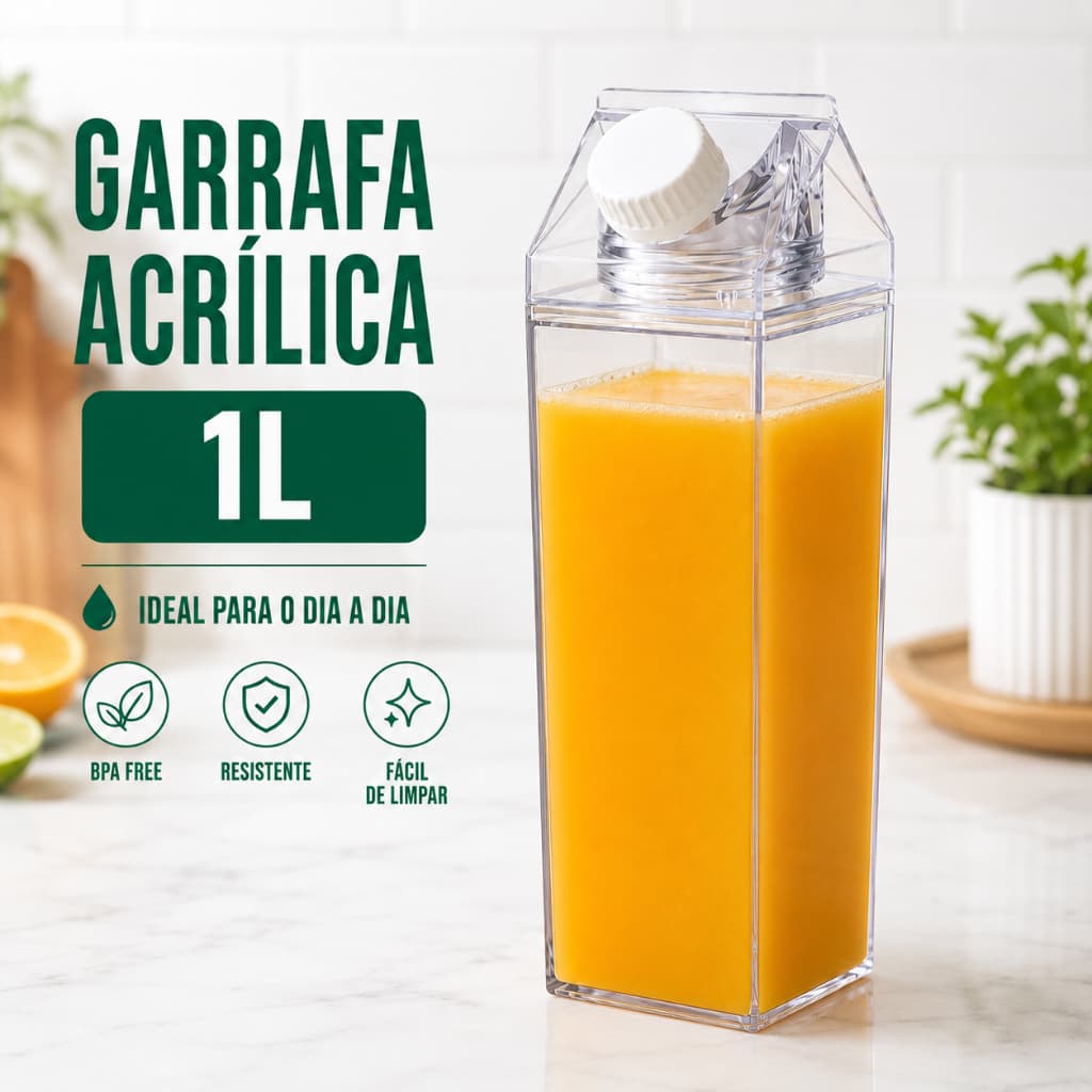 Garrafa Plástica 1L Transparente Para Suco Água Iogurte Com Tampa Vedação Ideal Para Geladeira