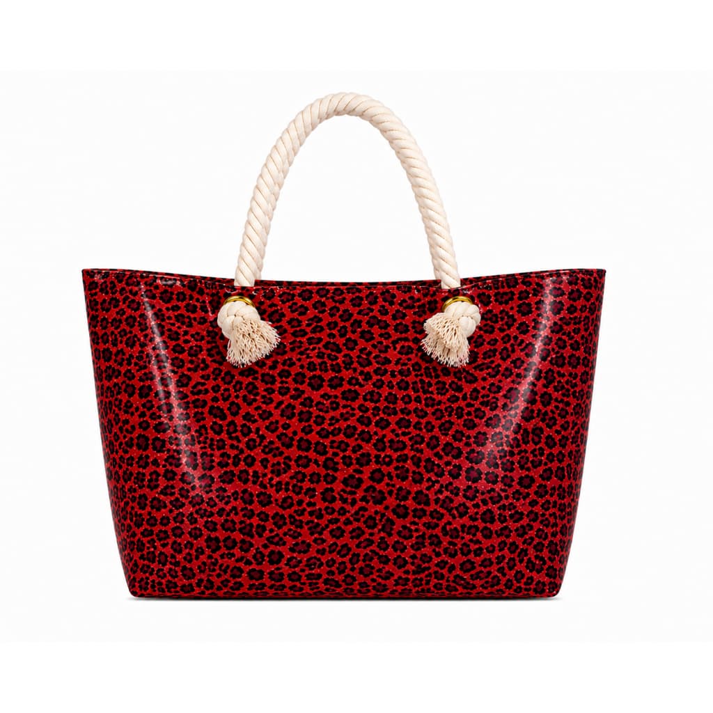 Bolsa Feminina Animal Print Vermelha com Alças de Corda e Fechamento por Zíper 50x35x15cm