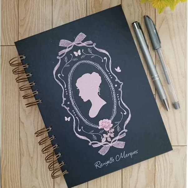Caderno Personalizado Premium Capa Dura Camafeu Vintage com Nome - Miolo Organizador Pautado Wire-O