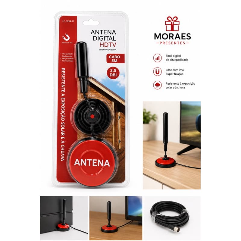 ANTENA DIGITAL HDTV INTERNA E EXTERNA 5M