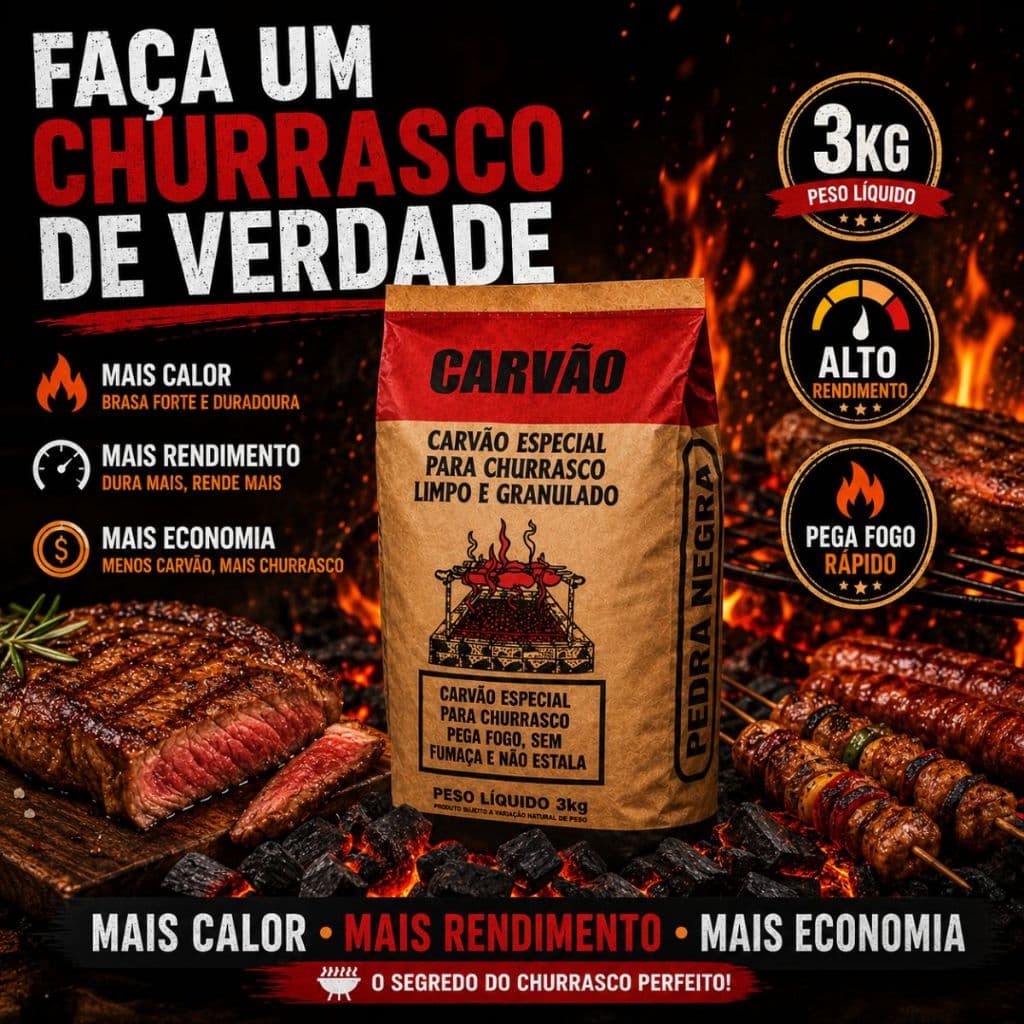 Carvão Vegetal Para Churrasco 3kg Pega Fogo Rápido Econômico