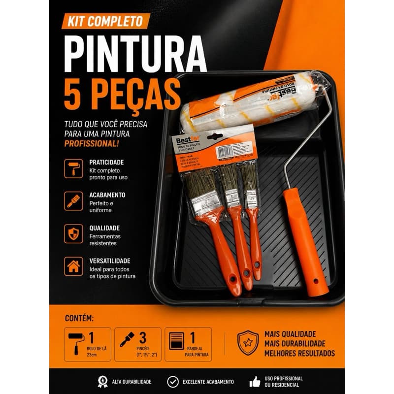 Kit Para Pintura Profissional Bestfer 5 Peças Com Bandeja