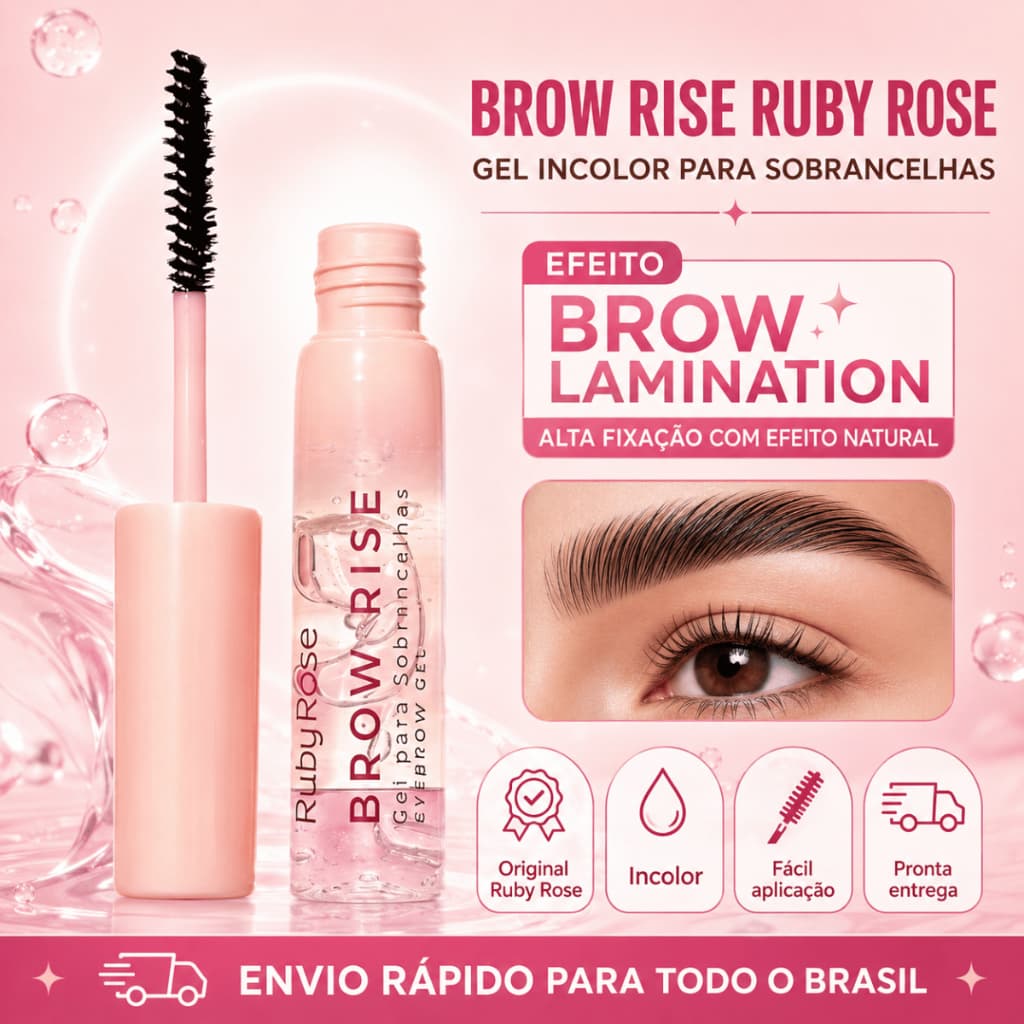 Gel Para Sobrancelhas Ruby Rose Brow Rise Incolor Original Efeito Lamination Alta Fixação