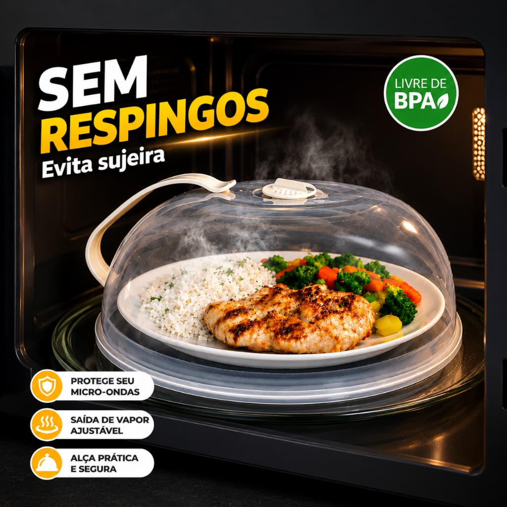 Tampa para Microondas Transparente Anti-Respingo com Válvula e Alça | Livre de BPA