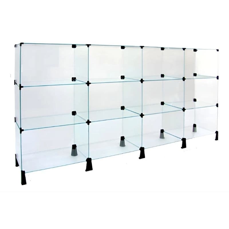 balcão de atendimento balcão modulado prateleira de vidro 120 160 200 240